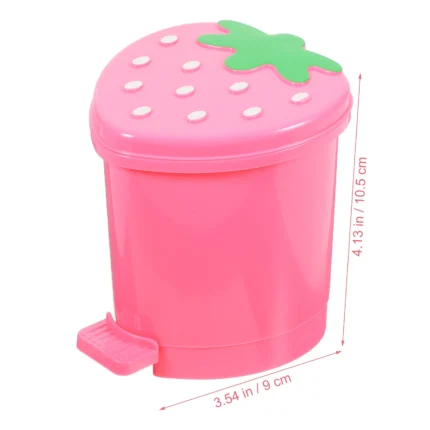 Mini Trash Can with Lid Plastic Trash Basket for Home Bedroom Office Desktop Garbage Storage Box Cartoon Red Pink Container - Image 6