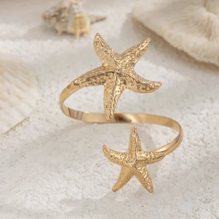 Boho Metal Starfish Open Cuff Bangles for Women Gold Color Punk Flower Geometric Arm Bracelet Summer Beach Party Jewelry Gifts - Image 3