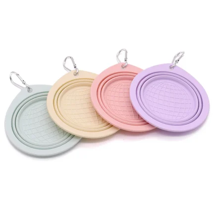 Collapsible Pet Silicone Dog Food Water Bowl  Macaron Color Outdoor Travel Portable Folding Supplies Dishes with Carabiner - Image 4