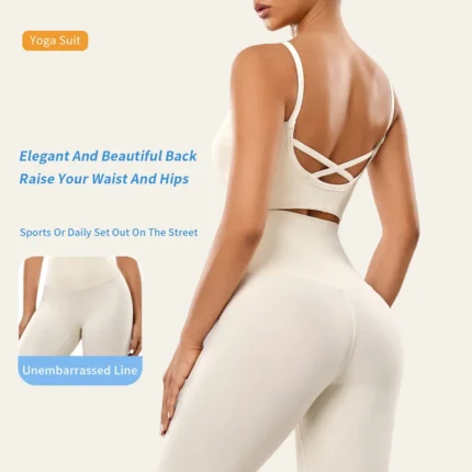 2024 New Yoga Shorts Suits Shockproof Cross back Fitness Bra High Waist Shorts Breathable Running Pilates Fitness Two Pieces Set - Image 3