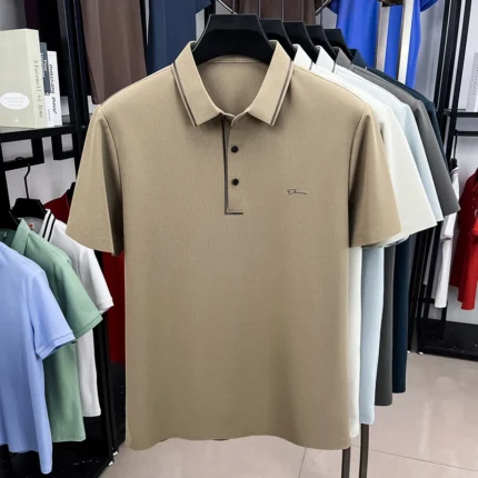 Fashion brand men's lapel short sleeve T-shirt summer bestseller letter embossed comfort lightweight high-end casual polo shirt - Image 5