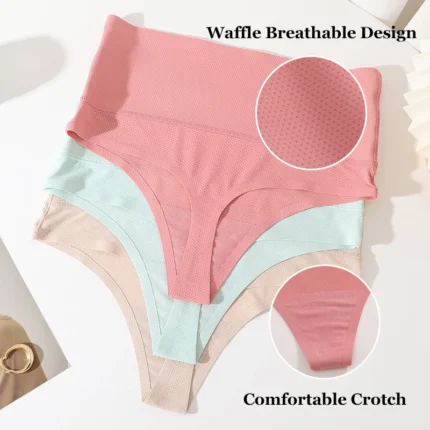 FINETOO 2Pcs Women Waffle Bodysuit Shapewear Sexy High Waist Panties Tummy Control Thongs Female Breathable Slimming Underwear - Image 5