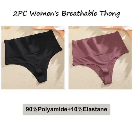 FINETOO 2Pcs Women Waffle Bodysuit Shapewear Sexy High Waist Panties Tummy Control Thongs Female Breathable Slimming Underwear - Image 8