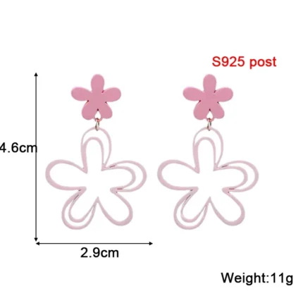 Sweet Pink Flower Women's Earrings Double-layers Hollow Floral Pendants Hanging Earrings for Female Korean New Fashion Jewelry - Image 2
