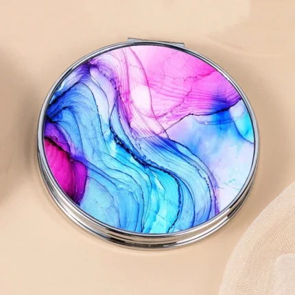 Stripe Pattern Vintage Hand Women Mini Compact Makeup Mirror Portable Green/Purple/Blue Bag Mirror - Image 9