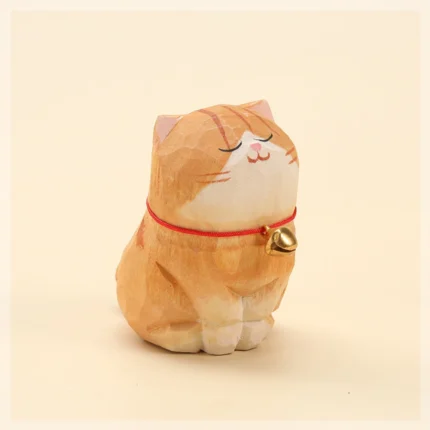 Hand-Carved Cute Cat Figurine - Adorable Wooden Kitten Decor for Home/Office Shelf, Charming Housewarming Gift for Pet Lovers - Image 3