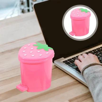 Mini Trash Can with Lid Plastic Trash Basket for Home Bedroom Office Desktop Garbage Storage Box Cartoon Red Pink Container - Image 5