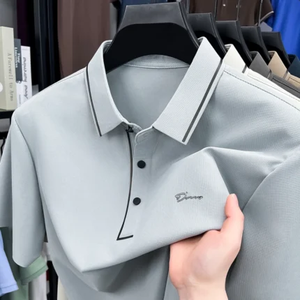 Fashion brand men's lapel short sleeve T-shirt summer bestseller letter embossed comfort lightweight high-end casual polo shirt - Image 3