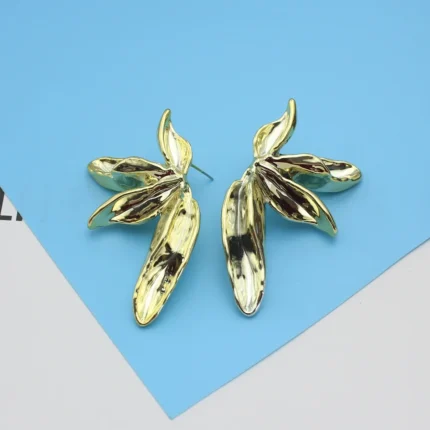 Irregular Big Petal Flower Golden Drop Earrings for Women Simple Exaggerated Temperament CCB Smooth Creative Jewelry Girl Gift - Image 5