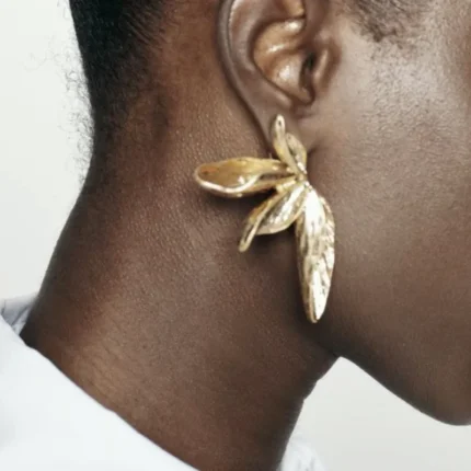 Irregular Big Petal Flower Golden Drop Earrings for Women Simple Exaggerated Temperament CCB Smooth Creative Jewelry Girl Gift - Image 2