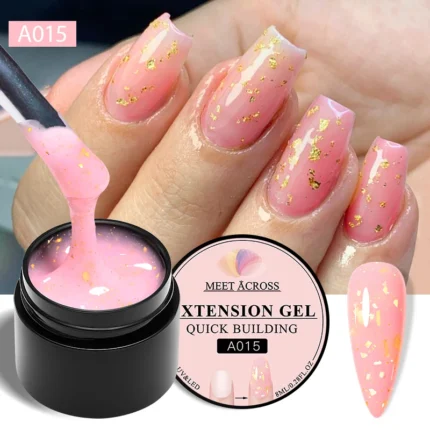 MEET ACROSS 8ml Auroras Solid Extension Nail Gel Polish Purple Pink Glitter 3D Effect Long Lasting Carving Flower Building Gel - Image 34