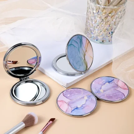 Stripe Pattern Vintage Hand Women Mini Compact Makeup Mirror Portable Green/Purple/Blue Bag Mirror - Image 4