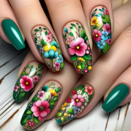 24pcs/set Short Medium fake nails for Spring summer beautiful colourful flowers bees faux ongles tips press on false nail art - Image 3