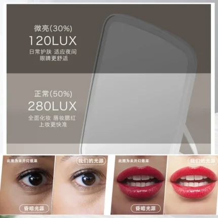 LED Makeup Mirror with Stand Desktop Folding Compact White Square Travel Cosmetic Mirror With Three Colours Light Can Choose - Image 3