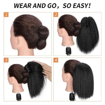 Yaki Claw Clip Hair Extensions Synthetic Kinky Straight Hair Extensions Ponytail Black Fluffy Thick Ponytails For Black Women - Image 6
