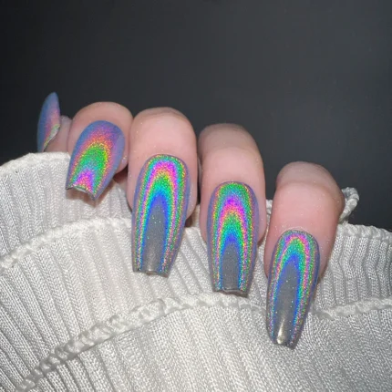 HNDO New Nails Silver Holographic Powder Rainbow Effect for Professional Manicure Nail Art Unicorn Laser Pigment Dust Design - Image 5