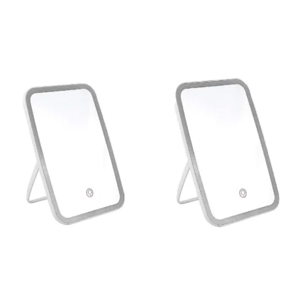 LED Makeup Mirror with Stand Desktop Folding Compact White Square Travel Cosmetic Mirror With Three Colours Light Can Choose - Image 9