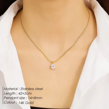 eManco Stainless Steel Shiny Clear glass drill Waterdrop Pendant Necklaces for Women Girls Minimalist Choker Chains Party Jewelr - Image 2