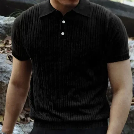 2024 Summer Knit Men's Polo Shirt Business Casual Striped Lapel Short Sleeve Henry Shirt T-shirt Comfortable Men's Clothing - Image 4