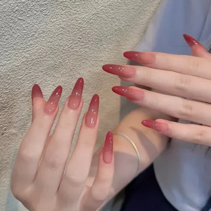 24Pc False Nails with Glue Almond Black Red Gradient Design Detachable Rhinestone Acrylic Fake Nail Long Stiletto Press on Nails - Image 37