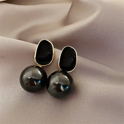Pink White Pearl Dangle Earrings for Women Black Geometric Acrylic Round Ball Pendants Famale Drop Earrings Elegant Ear Jewelry - Image 4