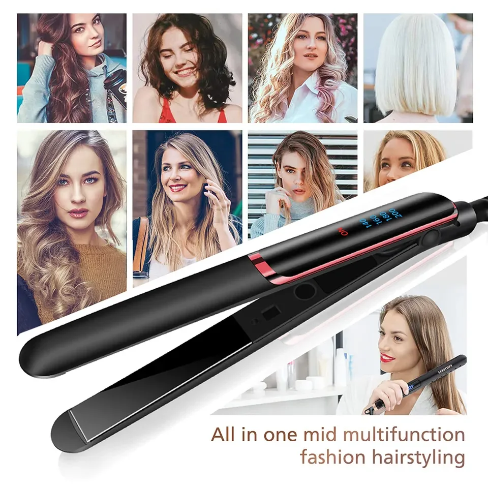 Sd2db2d0677484b749319e89a78bfcdc3B.webp 2 In 1 Portable Hair Straightener Flat Irons Straight And Curly Hair Ceramic 2022 Design Dual Voltage Hair Straightener - Image 1
