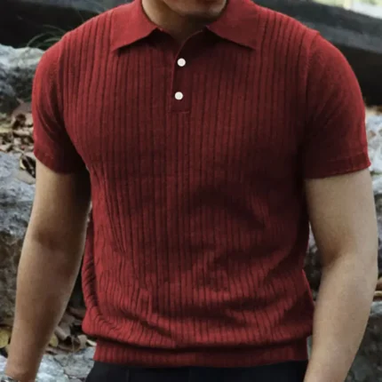2024 Summer Knit Men's Polo Shirt Business Casual Striped Lapel Short Sleeve Henry Shirt T-shirt Comfortable Men's Clothing - Image 8