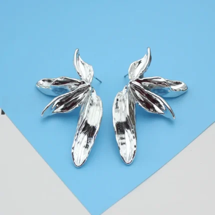 Irregular Big Petal Flower Golden Drop Earrings for Women Simple Exaggerated Temperament CCB Smooth Creative Jewelry Girl Gift - Image 6