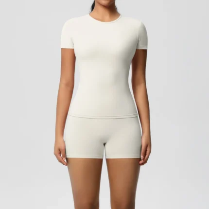 2PC Quick-Drying Gym Leggings Set Summer Short Sleeve Breathable Stretchy GYM Yoga Slim Fitness Active Top Women's cycling short - Image 13