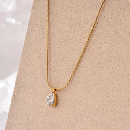 eManco Stainless Steel Shiny Clear glass drill Waterdrop Pendant Necklaces for Women Girls Minimalist Choker Chains Party Jewelr - Image 4