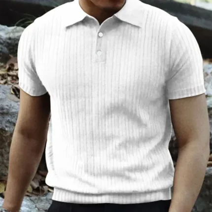 2024 Summer Knit Men's Polo Shirt Business Casual Striped Lapel Short Sleeve Henry Shirt T-shirt Comfortable Men's Clothing - Image 7