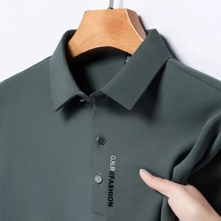 Fashionable new brand short sleeved high-end men's business casual polo shirt high-quality customized letter relief T-shirt top - Image 3
