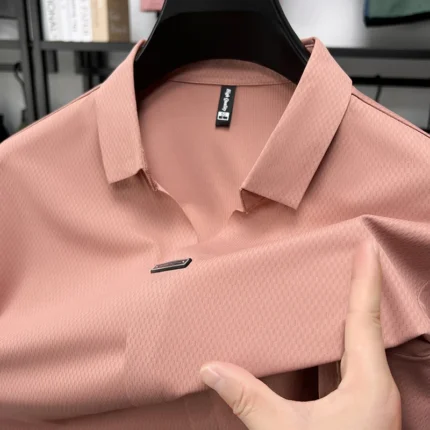 Light luxury men's short sleeved polo shirt summer new style men's Korean metal decoration design cool ice silk casual T-shirt - Image 9