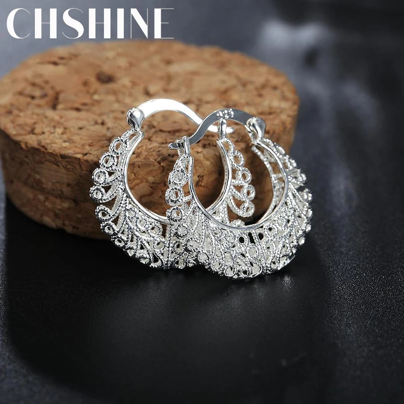 Sde4fd03121174b9eb88be8fc3c7e3185j.webp 925 Sterling Silver Flower Circle Small Hoop Earrings For Women Sleeper Earrings Trend Wedding Jewelry Christmas Gift Chshine - Image 1