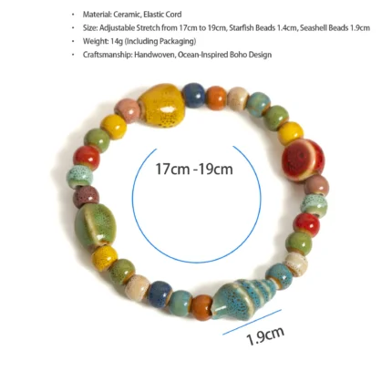 Handmade Colorful Starfish & Seashell Ceramic Beaded Bracelet Boho Beach Jewelry Elastic Wristband for Women & Teens S001186 - Image 6