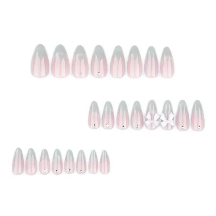 24pcs Sweet Cat Eye French Press on Nails Diamond-Pointed Three Dimensional Bow Knot Wearable Nail For Women&Girl Almond Nail - Image 3