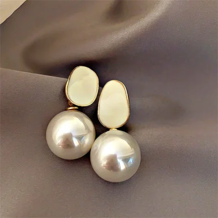 Pink White Pearl Dangle Earrings for Women Black Geometric Acrylic Round Ball Pendants Famale Drop Earrings Elegant Ear Jewelry - Image 5