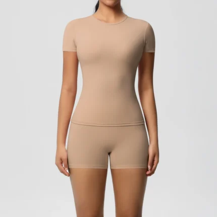 2PC Quick-Drying Gym Leggings Set Summer Short Sleeve Breathable Stretchy GYM Yoga Slim Fitness Active Top Women's cycling short - Image 16