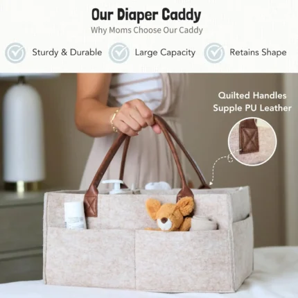 Baby Felt Storage Nursery Organizer Basket Infant Diaper Bag with Handle Caddy Changing Nappy Kids Storage Carrier Large Pocket - Image 4