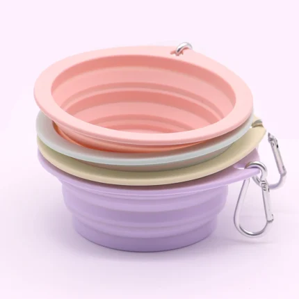 Collapsible Pet Silicone Dog Food Water Bowl  Macaron Color Outdoor Travel Portable Folding Supplies Dishes with Carabiner - Image 5