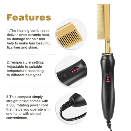 Versatile 2-In-1 Electric Hair Straightener and Curler with Hot Comb Feature, Ideal for Wet and Dry Hair Styling - Image 2