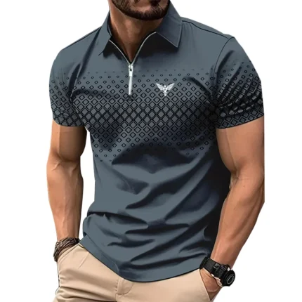 Men Personality Summer Fashion Sport Short Sleeve Casual Lapel Zipper Polo Shirt Men Print Polyester Quick Drying Polo Shirt Top - Image 3