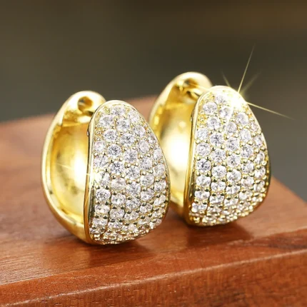 Huitan Sparkling Women's Hoop Earrings Chunk Shaped Full Dazzling Crystal Cubic Zircon Daily Wear Wedding Luxury Trendy Jewelry - Image 2