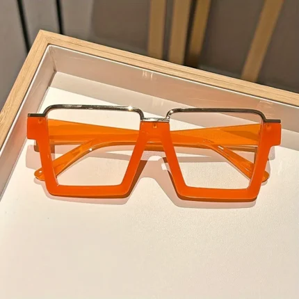 Chic Square Candy-Colored Glasses for Women - Durable Plastic & Metal Frame, Blue Light Blocking Clear Lens, Perfect for Parties - Image 9