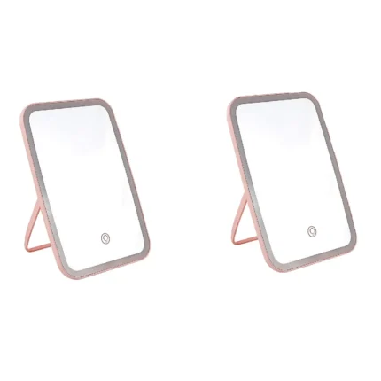 LED Makeup Mirror with Stand Desktop Folding Compact White Square Travel Cosmetic Mirror With Three Colours Light Can Choose - Image 10