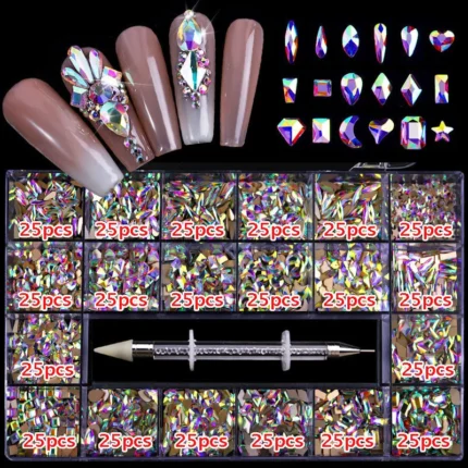 2800pcs Luxury Shiny Diamond Nail Art Rhinestones Crystal Decorations Set AB Glass 1pcs Pick Up Pen In Grids Box 21 Shape - Image 24
