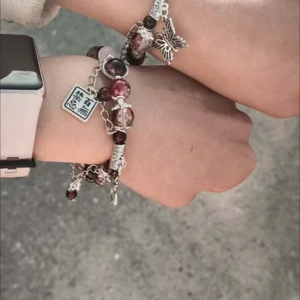 2024 New Trendy Red Beaded Chain Bracelet for Women Simple Hollow Butterfly Pendant Bracelets Jewelry Gifts Accessories - Image 3