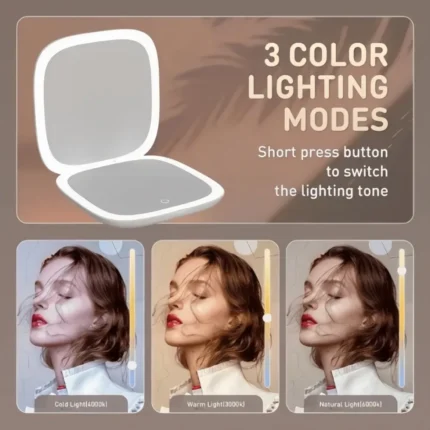 Double Sided LED Makeup Mirror Adjustable Color 3x Magnification USB Charging Portable Folding Mirror for Women's Outdoor Use - Image 5