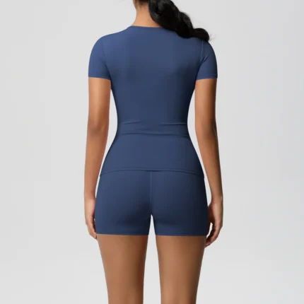 2PC Quick-Drying Gym Leggings Set Summer Short Sleeve Breathable Stretchy GYM Yoga Slim Fitness Active Top Women's cycling short - Image 6