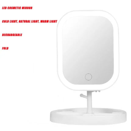 1200 mah LED Makeup Mirror 3 Color Light Adjustment  Light Up at a Touch Ultra Long Endurance Tray Storage Table Vanity Mirror - Image 11